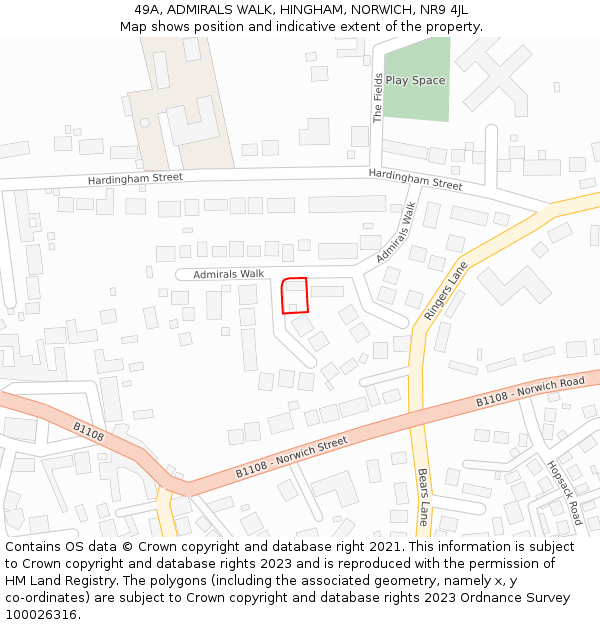 49A, ADMIRALS WALK, HINGHAM, NORWICH, NR9 4JL: Location map and indicative extent of plot