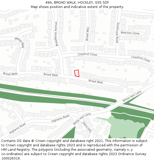 49A, BROAD WALK, HOCKLEY, SS5 5DF: Location map and indicative extent of plot