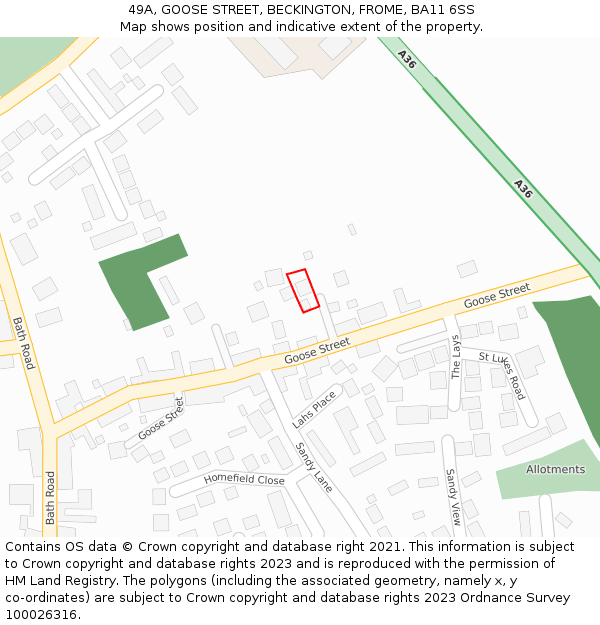 49A, GOOSE STREET, BECKINGTON, FROME, BA11 6SS: Location map and indicative extent of plot