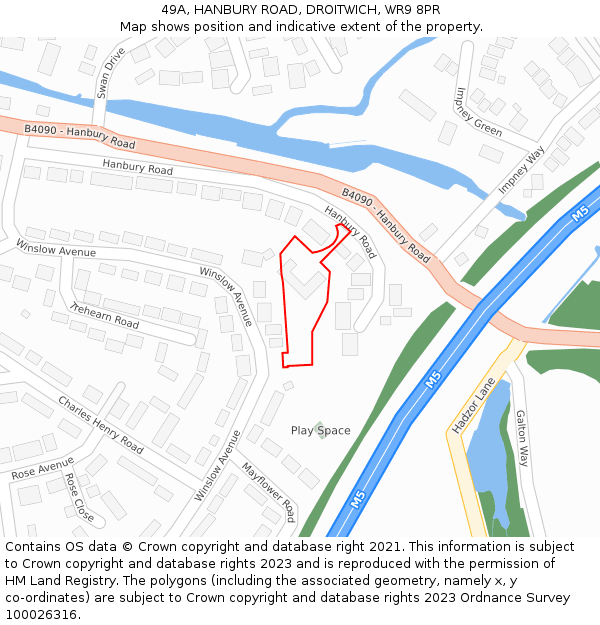 49A, HANBURY ROAD, DROITWICH, WR9 8PR: Location map and indicative extent of plot