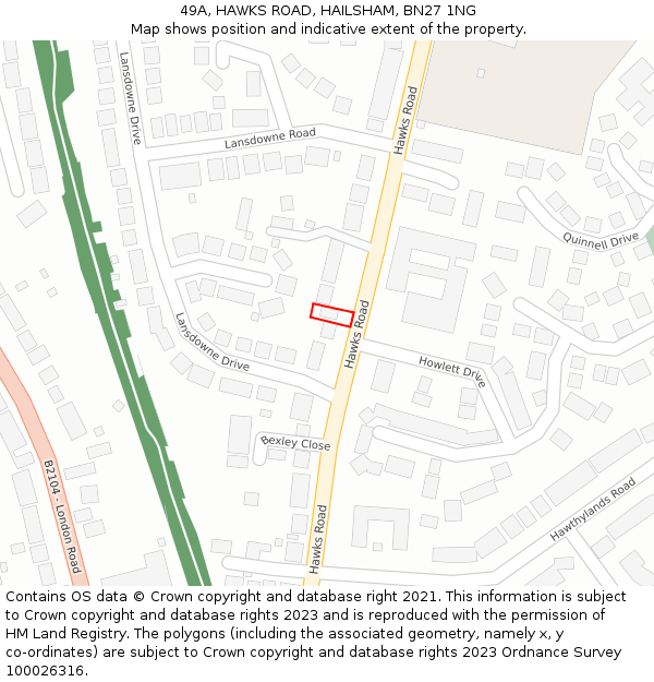 49A, HAWKS ROAD, HAILSHAM, BN27 1NG: Location map and indicative extent of plot