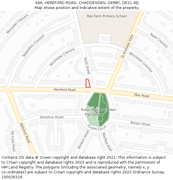 49A, HEREFORD ROAD, CHADDESDEN, DERBY, DE21 4EJ: Location map and indicative extent of plot