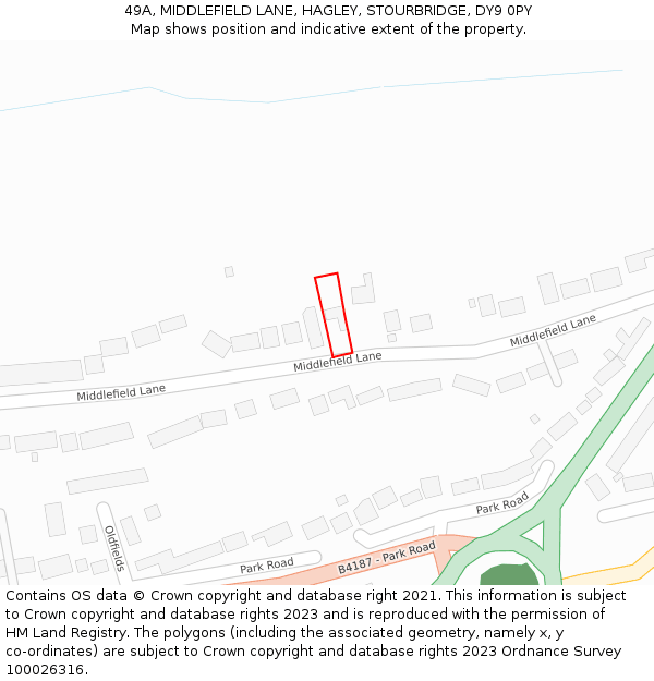 49A, MIDDLEFIELD LANE, HAGLEY, STOURBRIDGE, DY9 0PY: Location map and indicative extent of plot