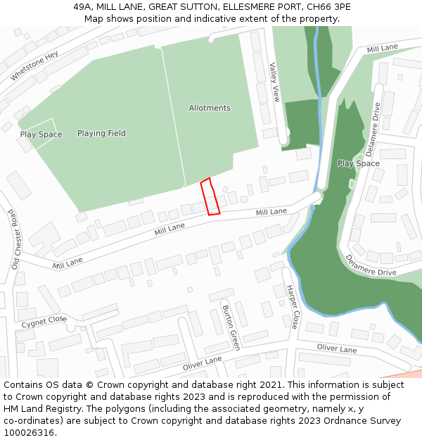 49A, MILL LANE, GREAT SUTTON, ELLESMERE PORT, CH66 3PE: Location map and indicative extent of plot