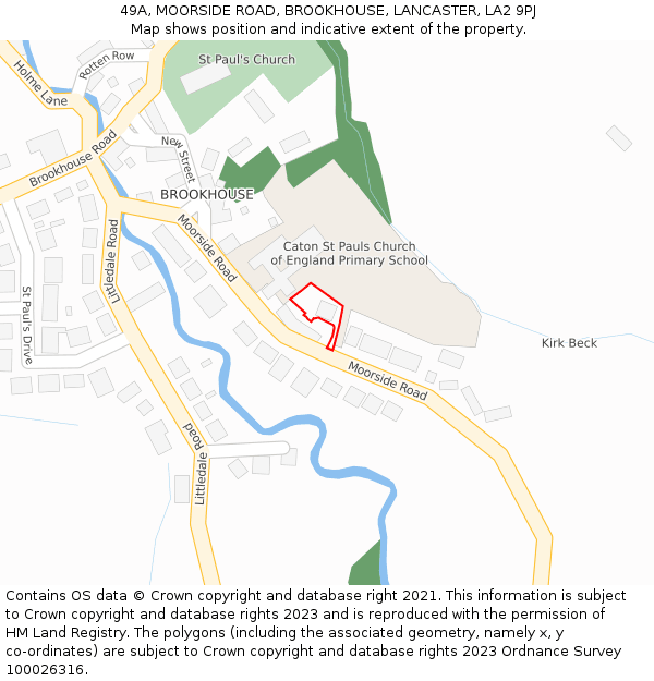 49A, MOORSIDE ROAD, BROOKHOUSE, LANCASTER, LA2 9PJ: Location map and indicative extent of plot