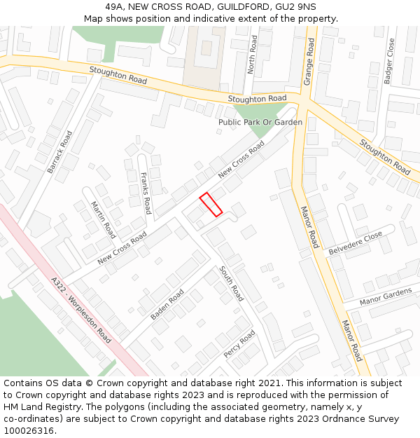49A, NEW CROSS ROAD, GUILDFORD, GU2 9NS: Location map and indicative extent of plot
