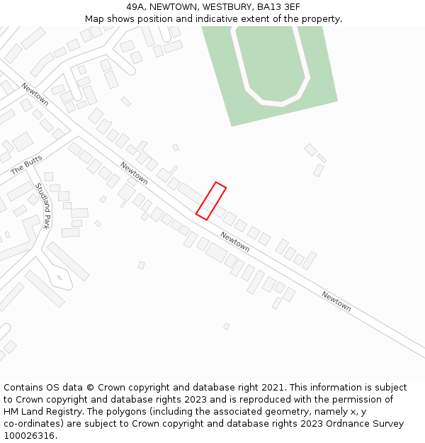 49A, NEWTOWN, WESTBURY, BA13 3EF: Location map and indicative extent of plot