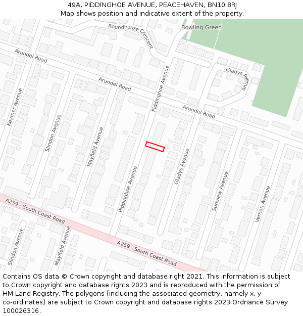 49A, PIDDINGHOE AVENUE, PEACEHAVEN, BN10 8RJ: Location map and indicative extent of plot