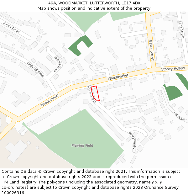 49A, WOODMARKET, LUTTERWORTH, LE17 4BX: Location map and indicative extent of plot