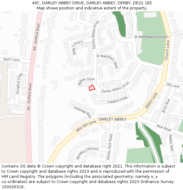 49C, DARLEY ABBEY DRIVE, DARLEY ABBEY, DERBY, DE22 1EE: Location map and indicative extent of plot