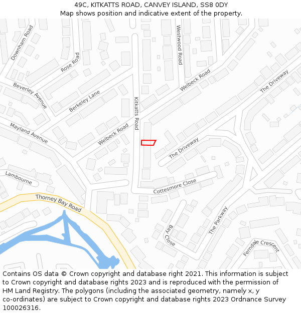 49C, KITKATTS ROAD, CANVEY ISLAND, SS8 0DY: Location map and indicative extent of plot