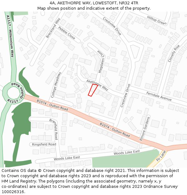 4A, AKETHORPE WAY, LOWESTOFT, NR32 4TR: Location map and indicative extent of plot