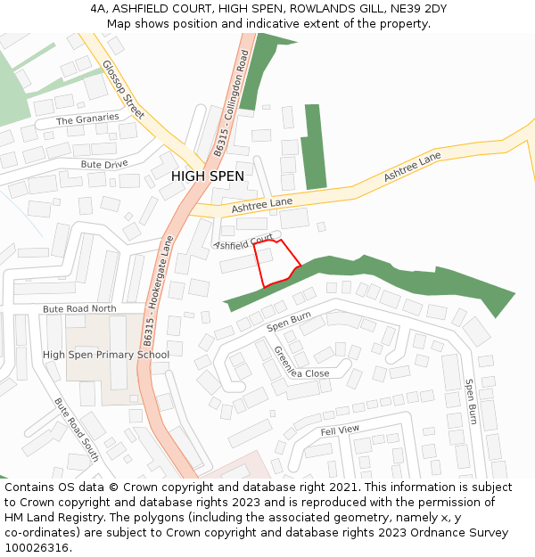 4A, ASHFIELD COURT, HIGH SPEN, ROWLANDS GILL, NE39 2DY: Location map and indicative extent of plot