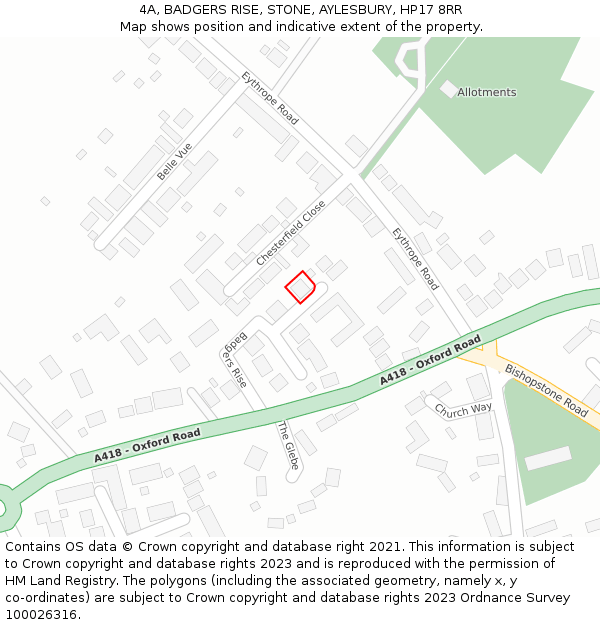 4A, BADGERS RISE, STONE, AYLESBURY, HP17 8RR: Location map and indicative extent of plot