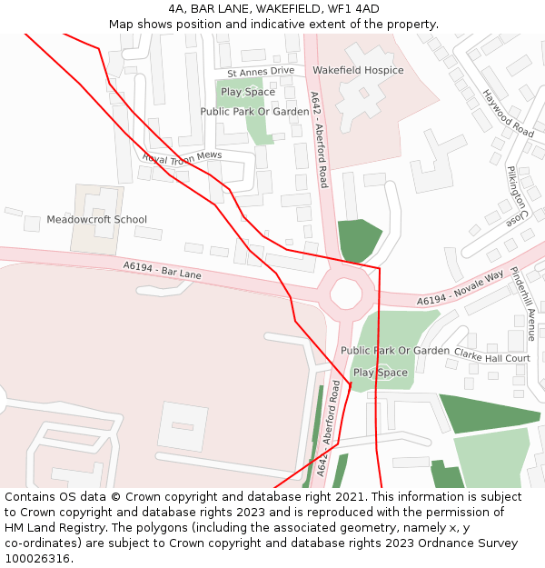 4A, BAR LANE, WAKEFIELD, WF1 4AD: Location map and indicative extent of plot