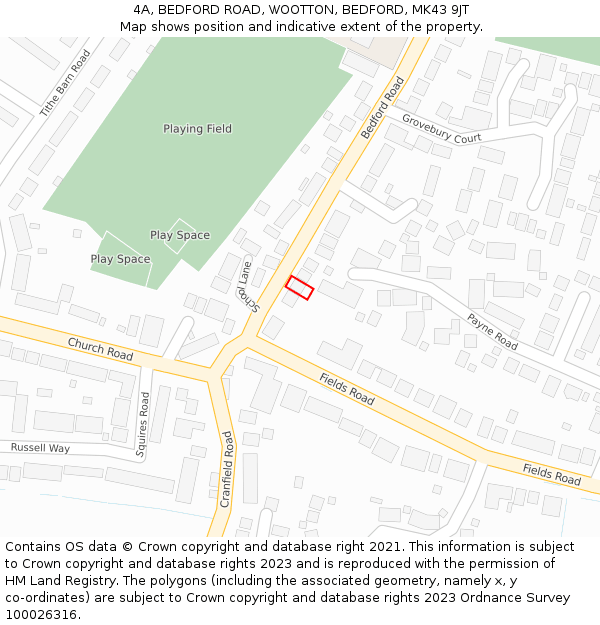 4A, BEDFORD ROAD, WOOTTON, BEDFORD, MK43 9JT: Location map and indicative extent of plot