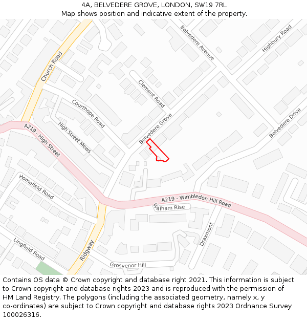 4A, BELVEDERE GROVE, LONDON, SW19 7RL: Location map and indicative extent of plot