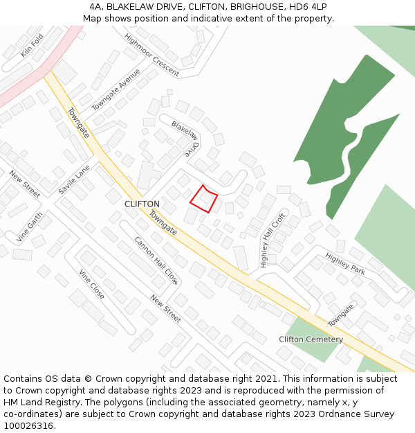 4A, BLAKELAW DRIVE, CLIFTON, BRIGHOUSE, HD6 4LP: Location map and indicative extent of plot