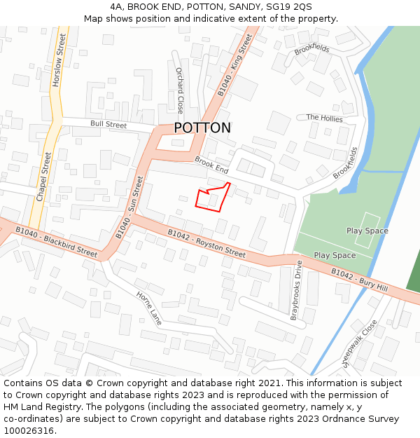 4A, BROOK END, POTTON, SANDY, SG19 2QS: Location map and indicative extent of plot
