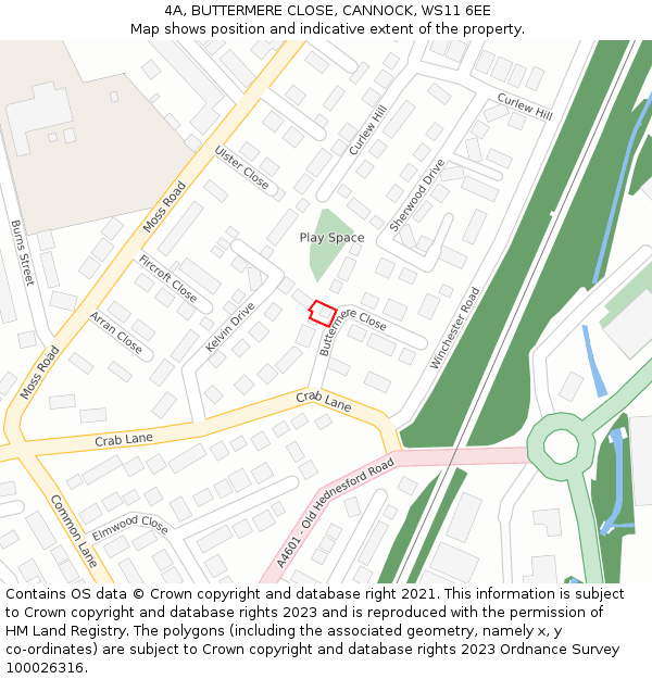 4A, BUTTERMERE CLOSE, CANNOCK, WS11 6EE: Location map and indicative extent of plot