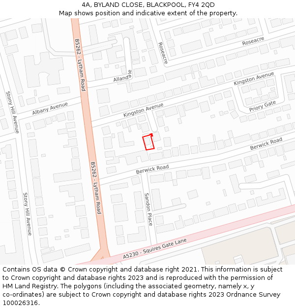 4A, BYLAND CLOSE, BLACKPOOL, FY4 2QD: Location map and indicative extent of plot