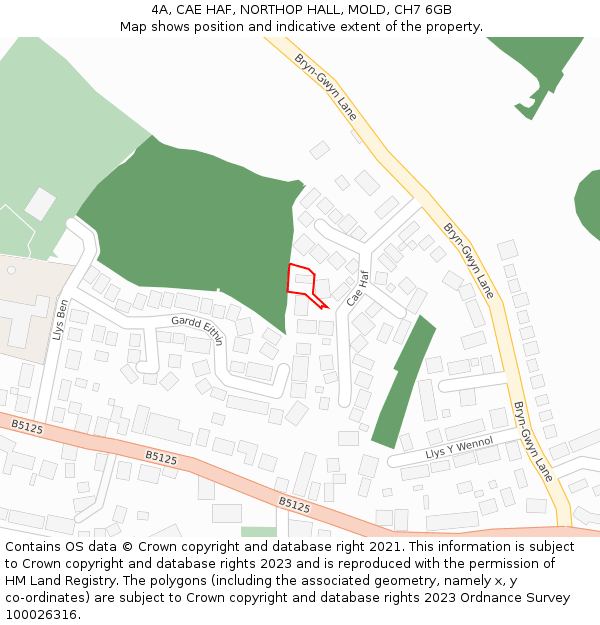 4A, CAE HAF, NORTHOP HALL, MOLD, CH7 6GB: Location map and indicative extent of plot