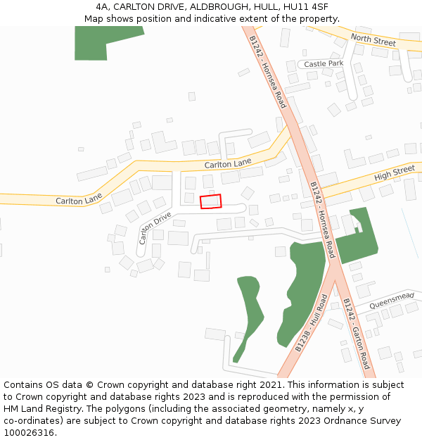 4A, CARLTON DRIVE, ALDBROUGH, HULL, HU11 4SF: Location map and indicative extent of plot