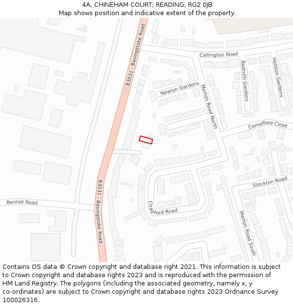 4A, CHINEHAM COURT, READING, RG2 0JB: Location map and indicative extent of plot