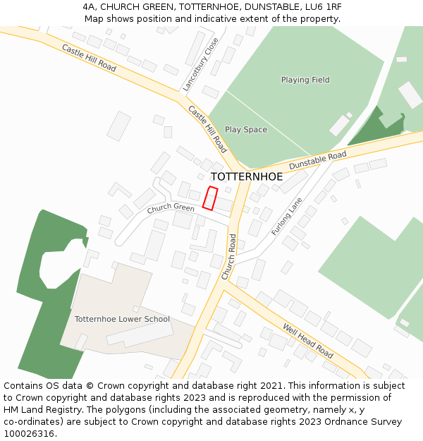 4A, CHURCH GREEN, TOTTERNHOE, DUNSTABLE, LU6 1RF: Location map and indicative extent of plot