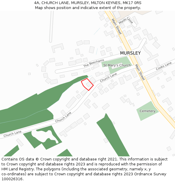 4A, CHURCH LANE, MURSLEY, MILTON KEYNES, MK17 0RS: Location map and indicative extent of plot