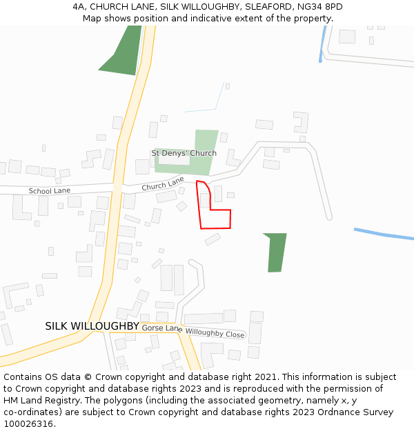 4A, CHURCH LANE, SILK WILLOUGHBY, SLEAFORD, NG34 8PD: Location map and indicative extent of plot