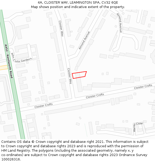 4A, CLOISTER WAY, LEAMINGTON SPA, CV32 6QE: Location map and indicative extent of plot