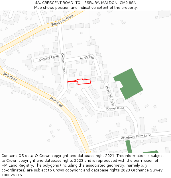 4A, CRESCENT ROAD, TOLLESBURY, MALDON, CM9 8SN: Location map and indicative extent of plot