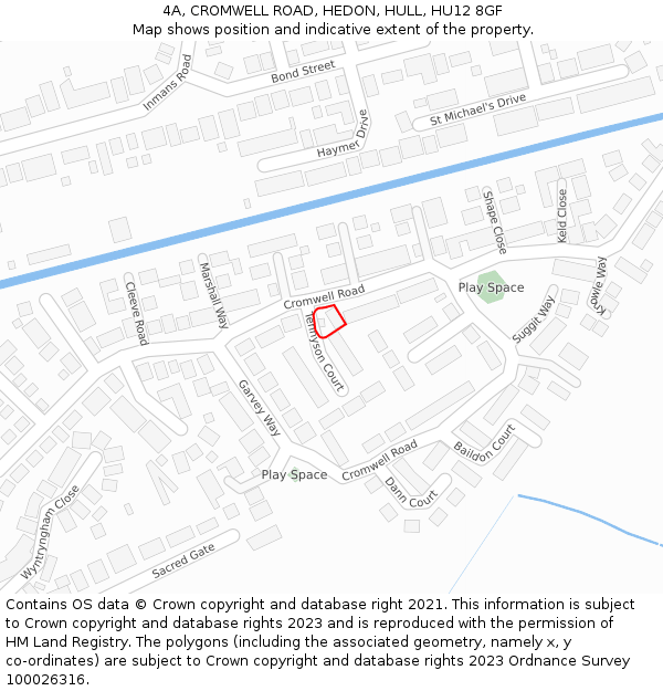 4A, CROMWELL ROAD, HEDON, HULL, HU12 8GF: Location map and indicative extent of plot