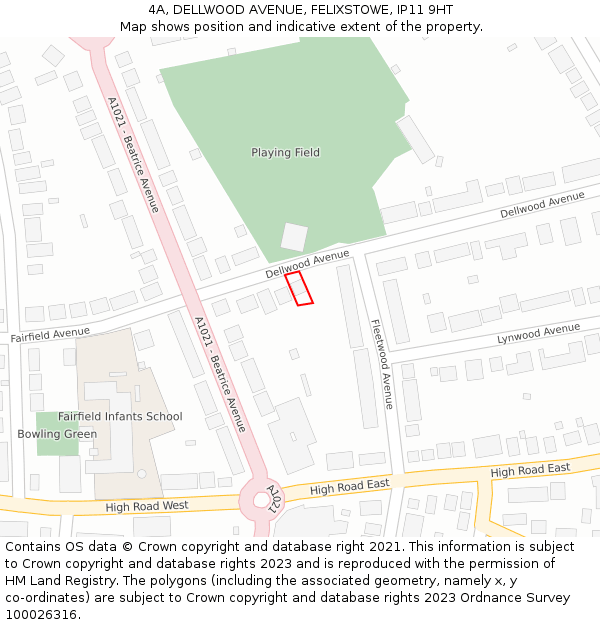 4A, DELLWOOD AVENUE, FELIXSTOWE, IP11 9HT: Location map and indicative extent of plot