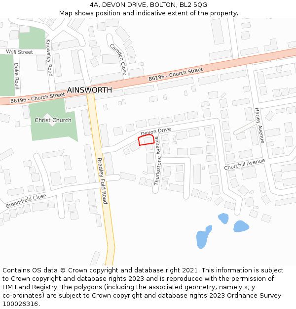 4A, DEVON DRIVE, BOLTON, BL2 5QG: Location map and indicative extent of plot