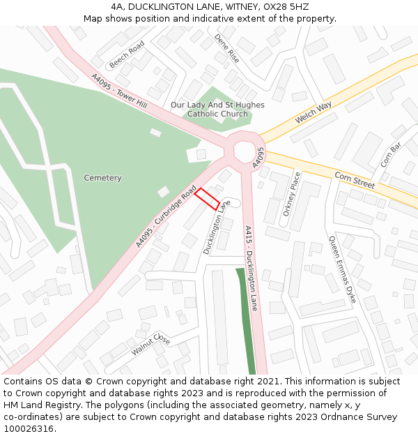 4A, DUCKLINGTON LANE, WITNEY, OX28 5HZ: Location map and indicative extent of plot