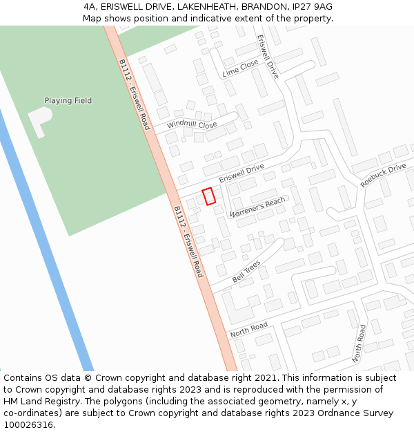 4A, ERISWELL DRIVE, LAKENHEATH, BRANDON, IP27 9AG: Location map and indicative extent of plot