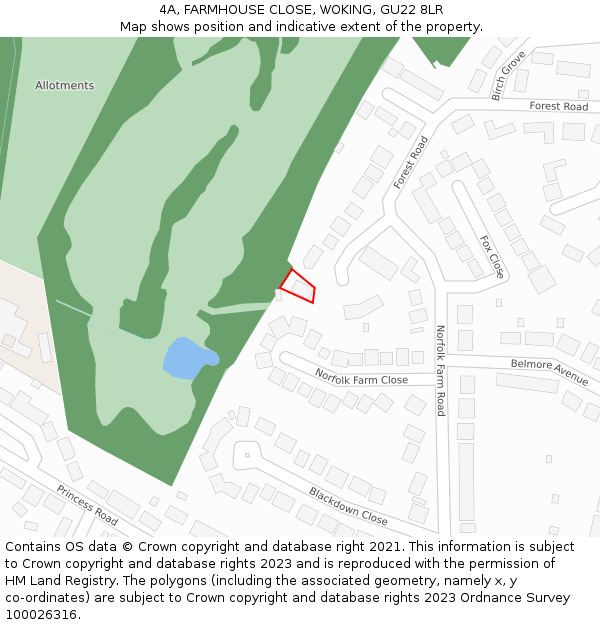 4A, FARMHOUSE CLOSE, WOKING, GU22 8LR: Location map and indicative extent of plot