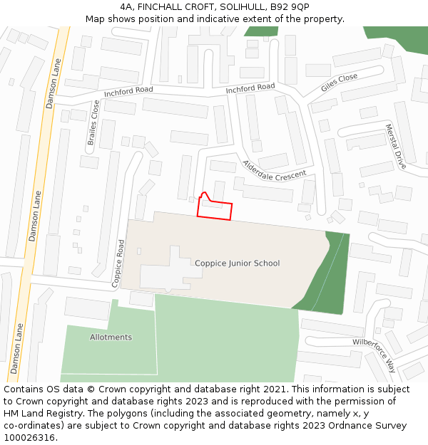 4A, FINCHALL CROFT, SOLIHULL, B92 9QP: Location map and indicative extent of plot