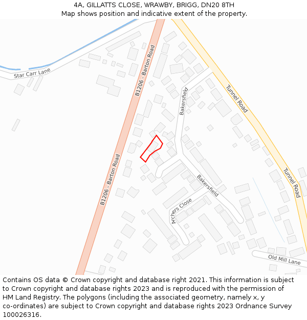 4A, GILLATTS CLOSE, WRAWBY, BRIGG, DN20 8TH: Location map and indicative extent of plot