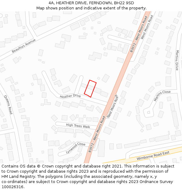 4A, HEATHER DRIVE, FERNDOWN, BH22 9SD: Location map and indicative extent of plot