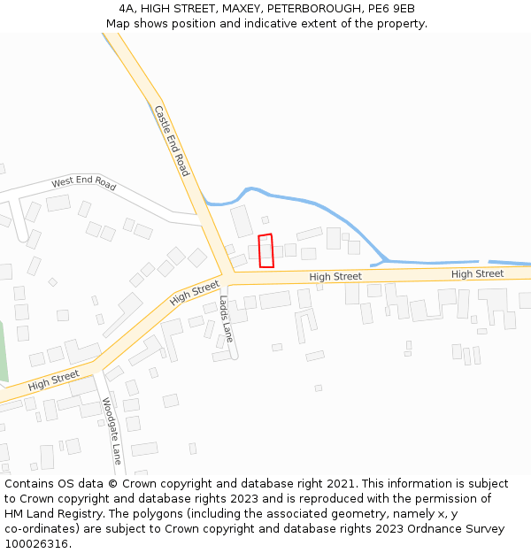 4A, HIGH STREET, MAXEY, PETERBOROUGH, PE6 9EB: Location map and indicative extent of plot