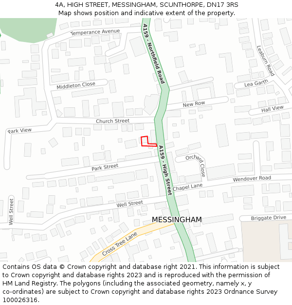 4A, HIGH STREET, MESSINGHAM, SCUNTHORPE, DN17 3RS: Location map and indicative extent of plot