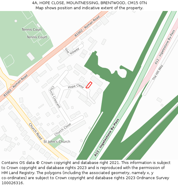 4A, HOPE CLOSE, MOUNTNESSING, BRENTWOOD, CM15 0TN: Location map and indicative extent of plot