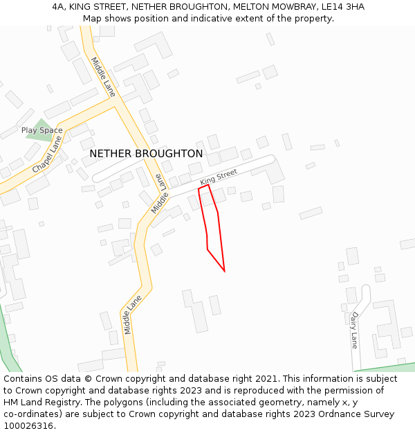 4A, KING STREET, NETHER BROUGHTON, MELTON MOWBRAY, LE14 3HA: Location map and indicative extent of plot