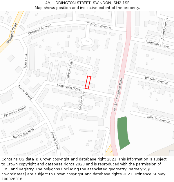 4A, LIDDINGTON STREET, SWINDON, SN2 1SF: Location map and indicative extent of plot