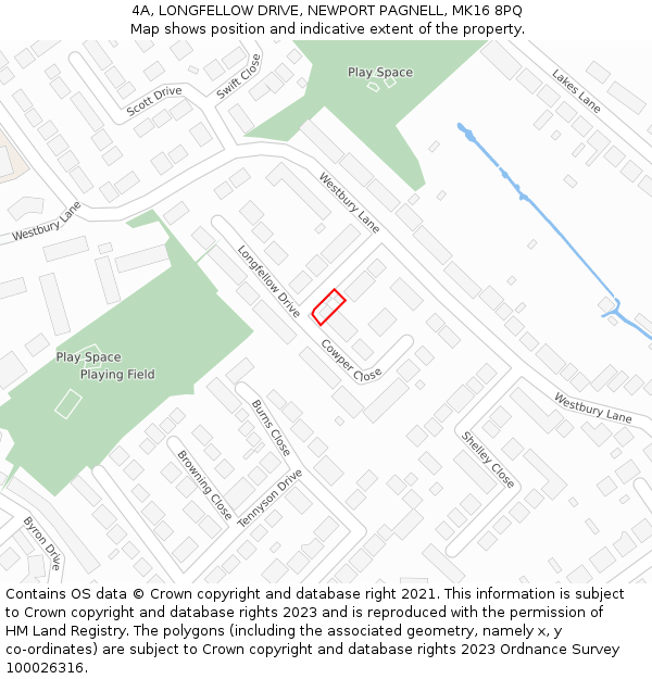 4A, LONGFELLOW DRIVE, NEWPORT PAGNELL, MK16 8PQ: Location map and indicative extent of plot