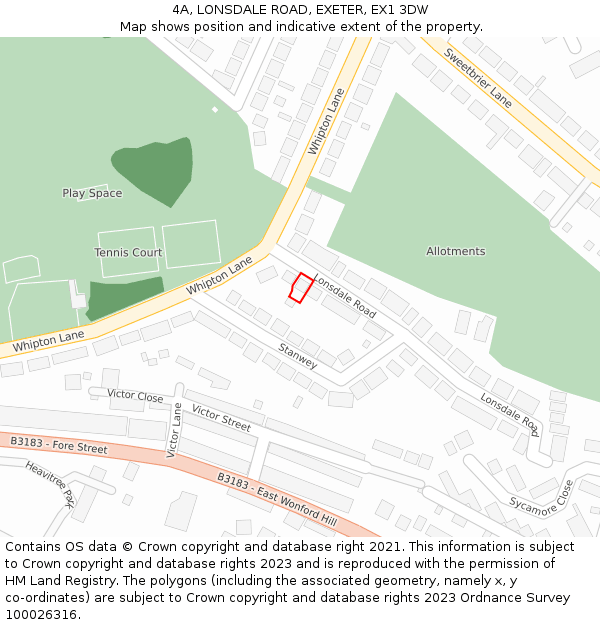 4A, LONSDALE ROAD, EXETER, EX1 3DW: Location map and indicative extent of plot