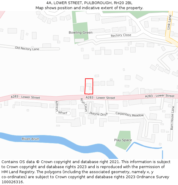 4A, LOWER STREET, PULBOROUGH, RH20 2BL: Location map and indicative extent of plot